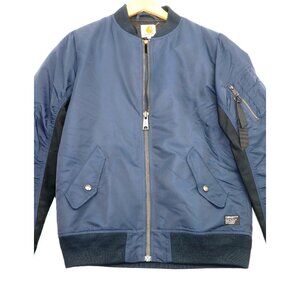 Carhartt Mens Navy Bomber Jacket With Zipper & Pocket Details